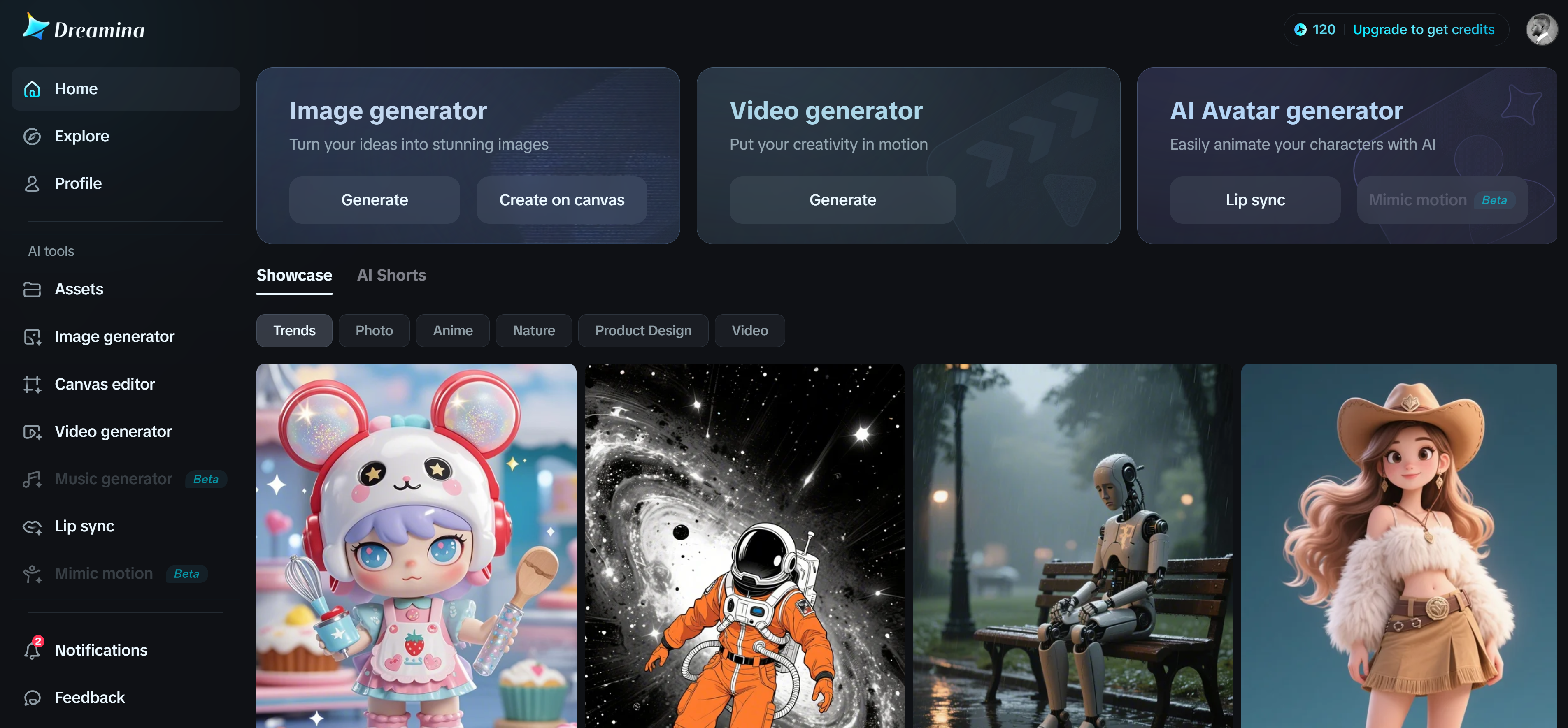 Dreamina ana sayfası