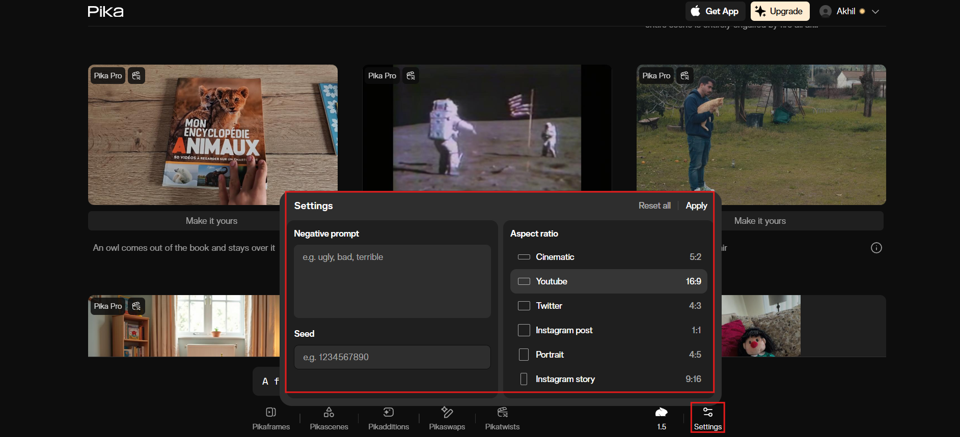 Adjust settings