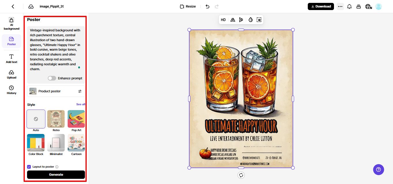 Gerador de pôster para vendas no Pippit