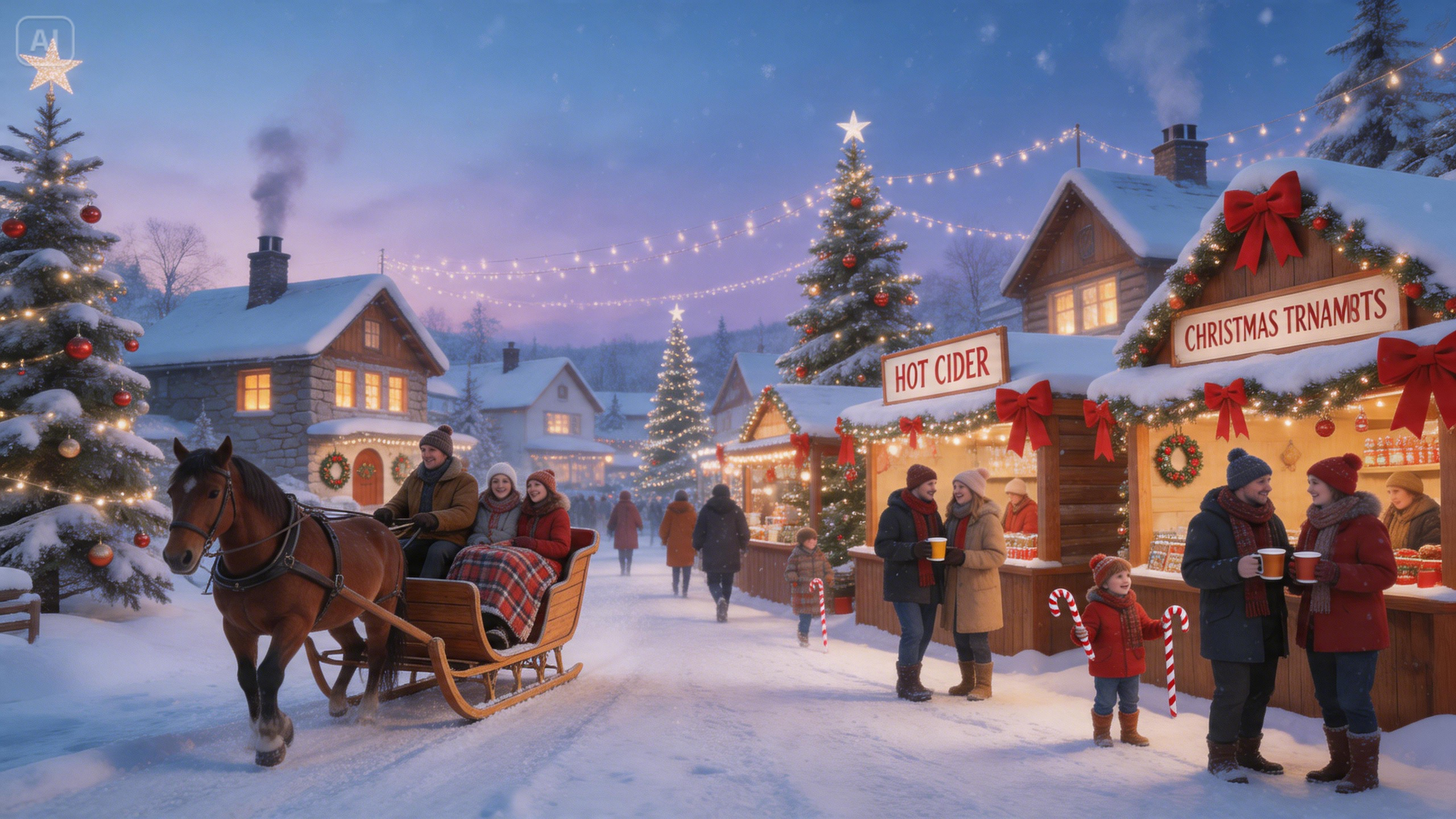Mag-prompt para sa isang snowy outdoor Christmas scene