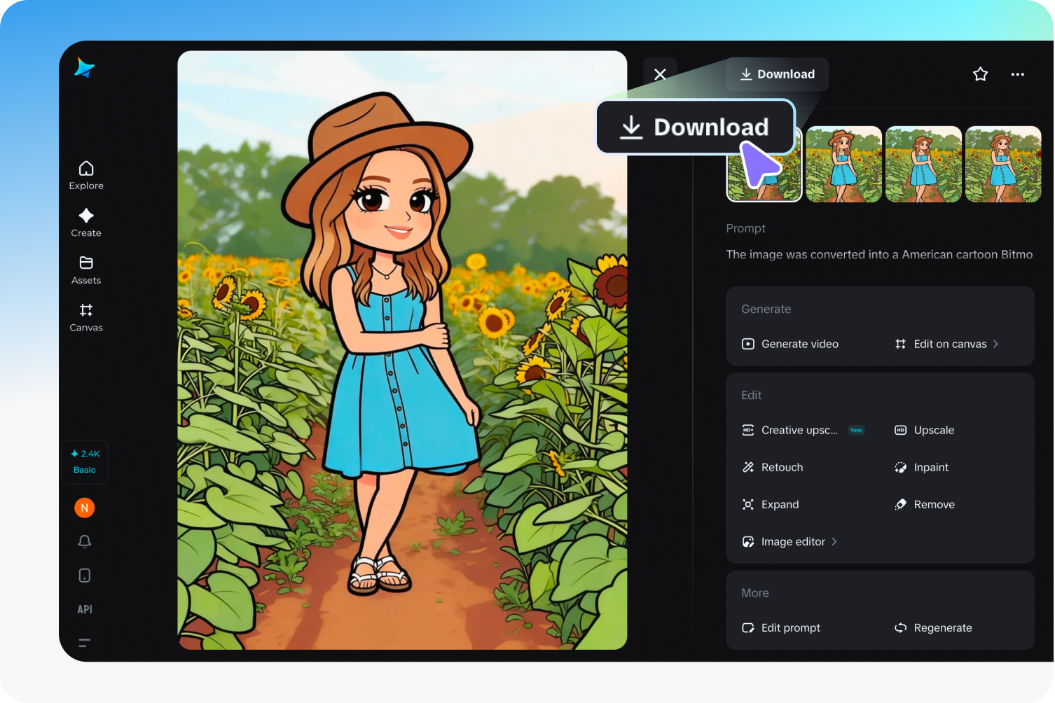Select and download the generated Bitmoji from Dreamina