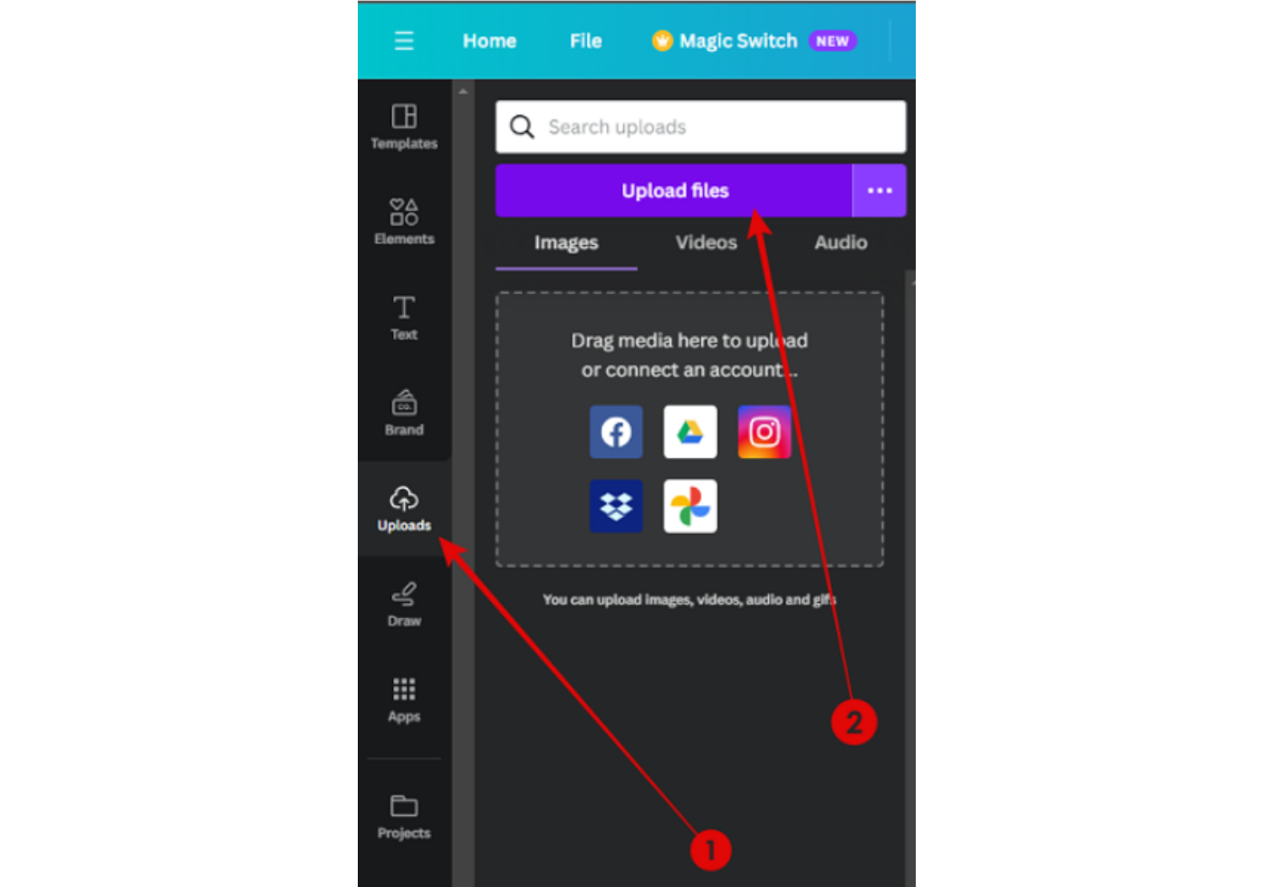 Uploading an image to Canva image expander