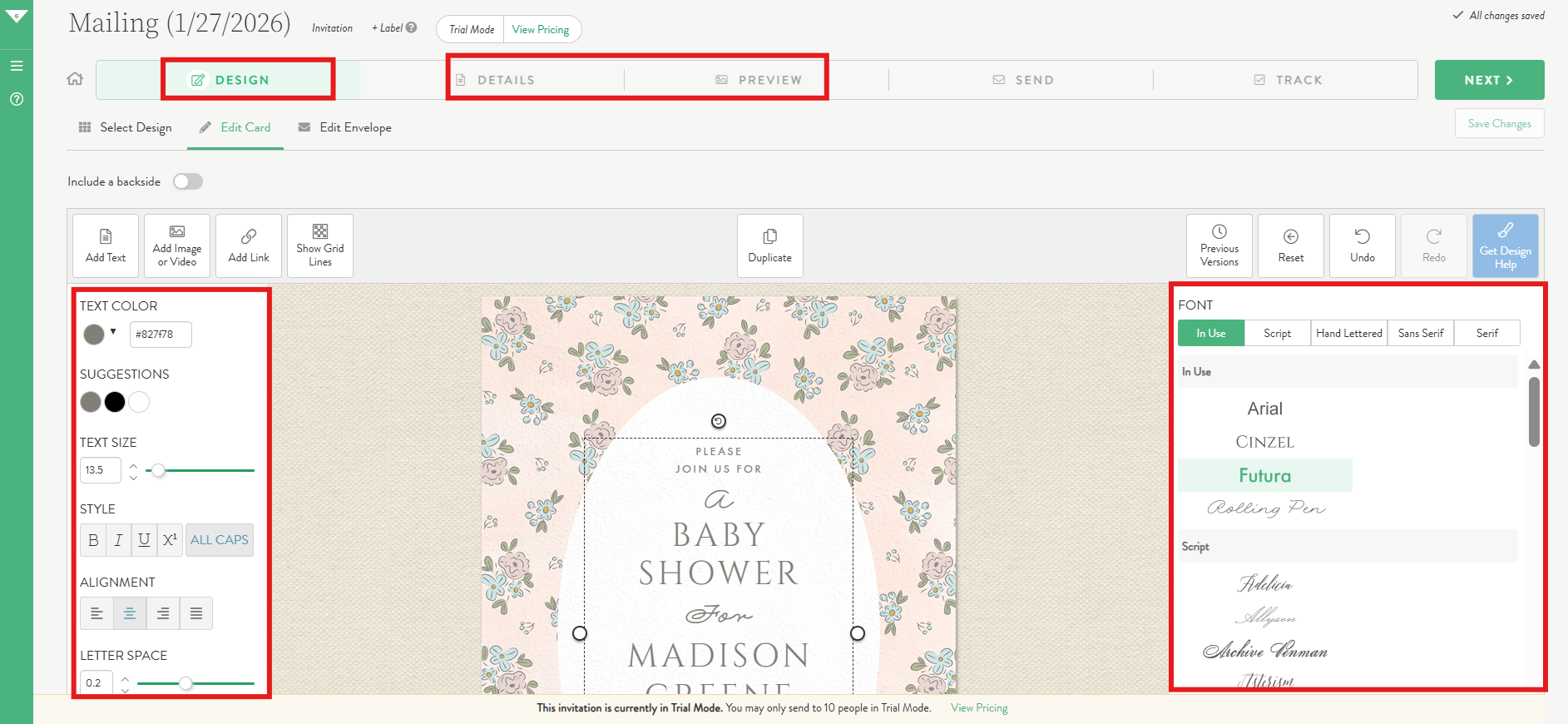 Customize the invitation and preview