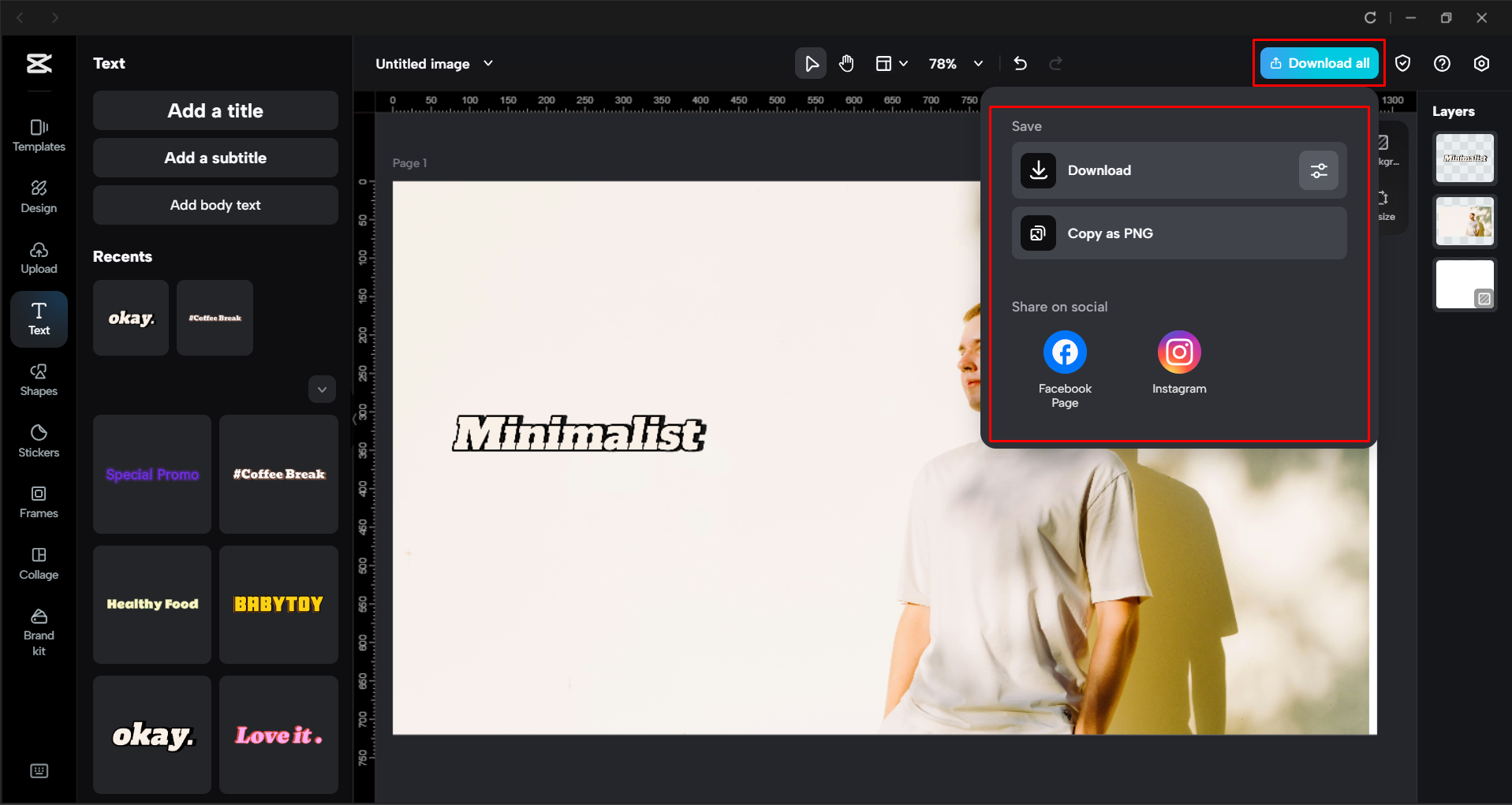 Scaricare l'immagine dall' CapCut editor video desktop