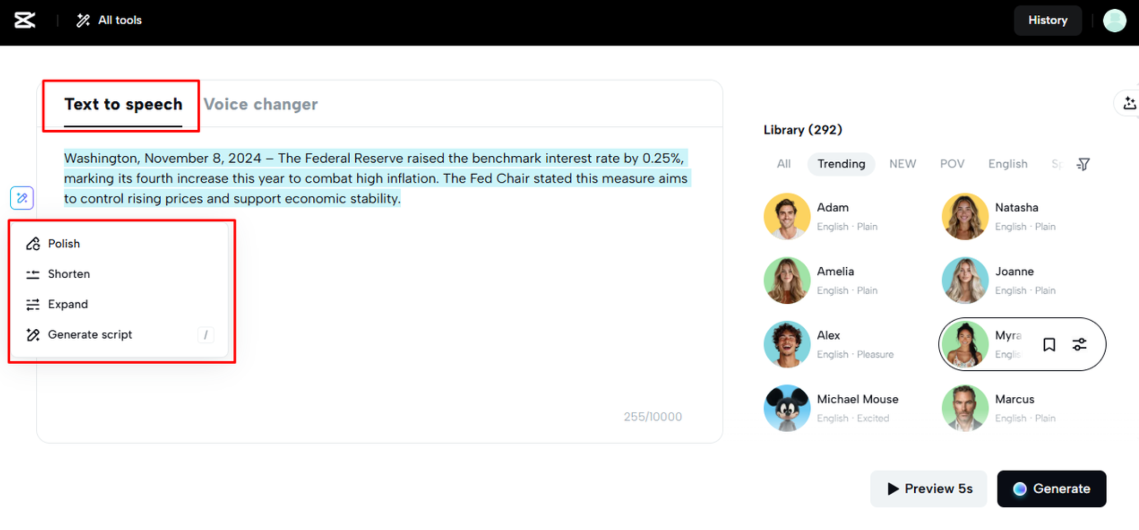 Easily convert text to speech in CapCut Web