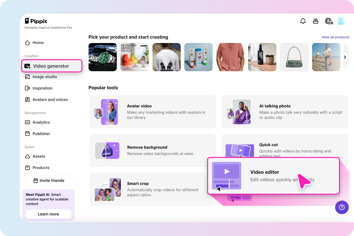 Откройте Pippit