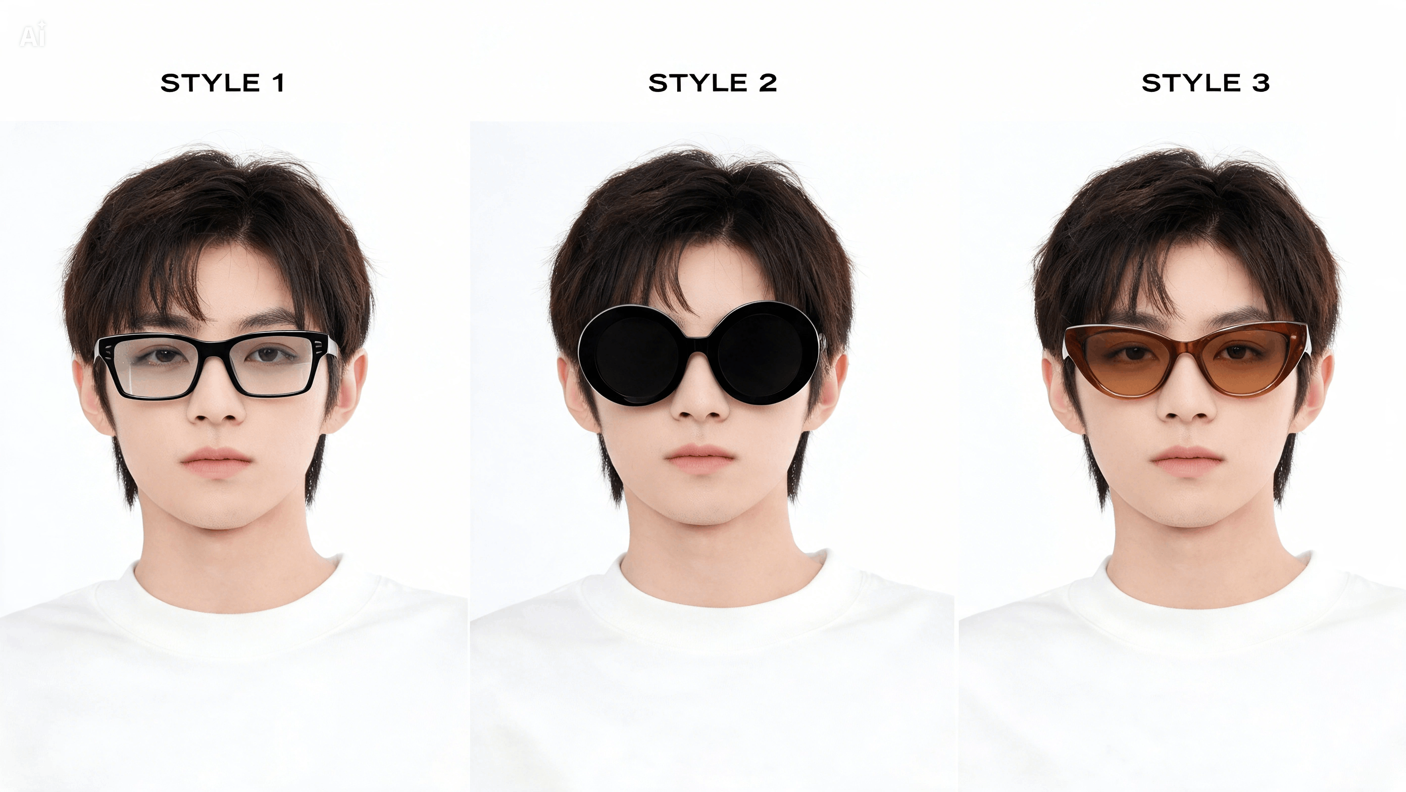Preview different sunglass styles on one image