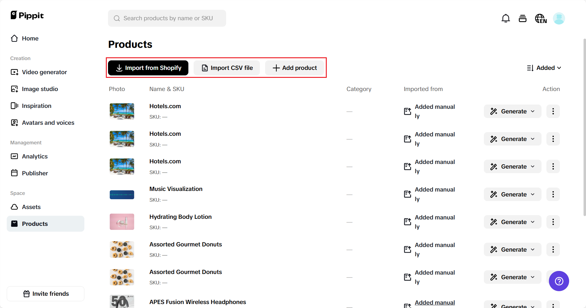 Pippit products integration