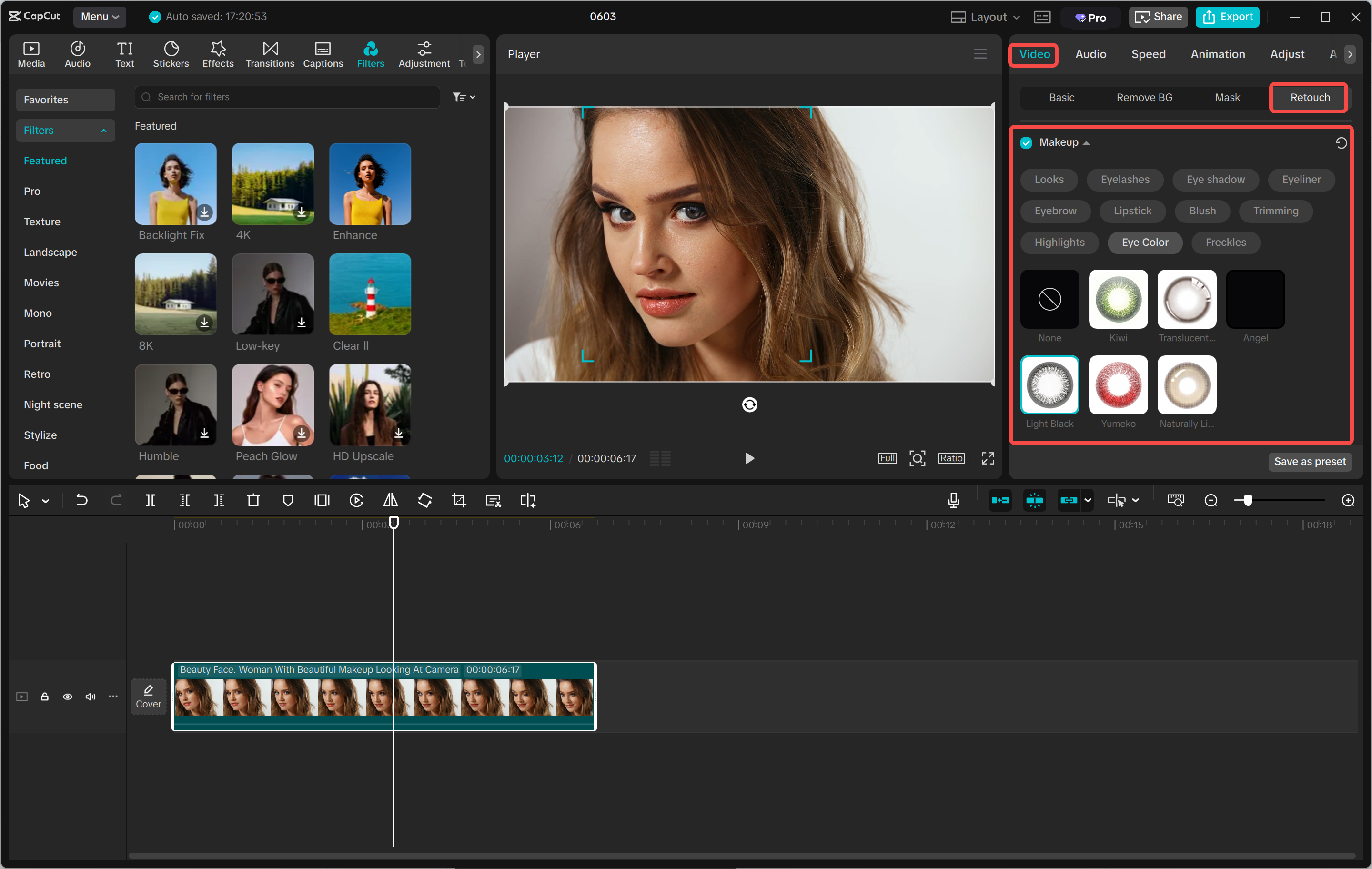 Enhancing eye details using the CapCut desktop video editor
