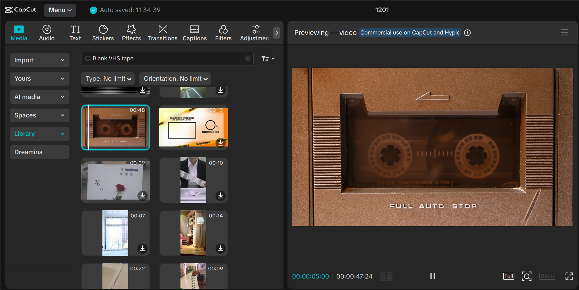 Screenshot showing blank VHS type overlay effect