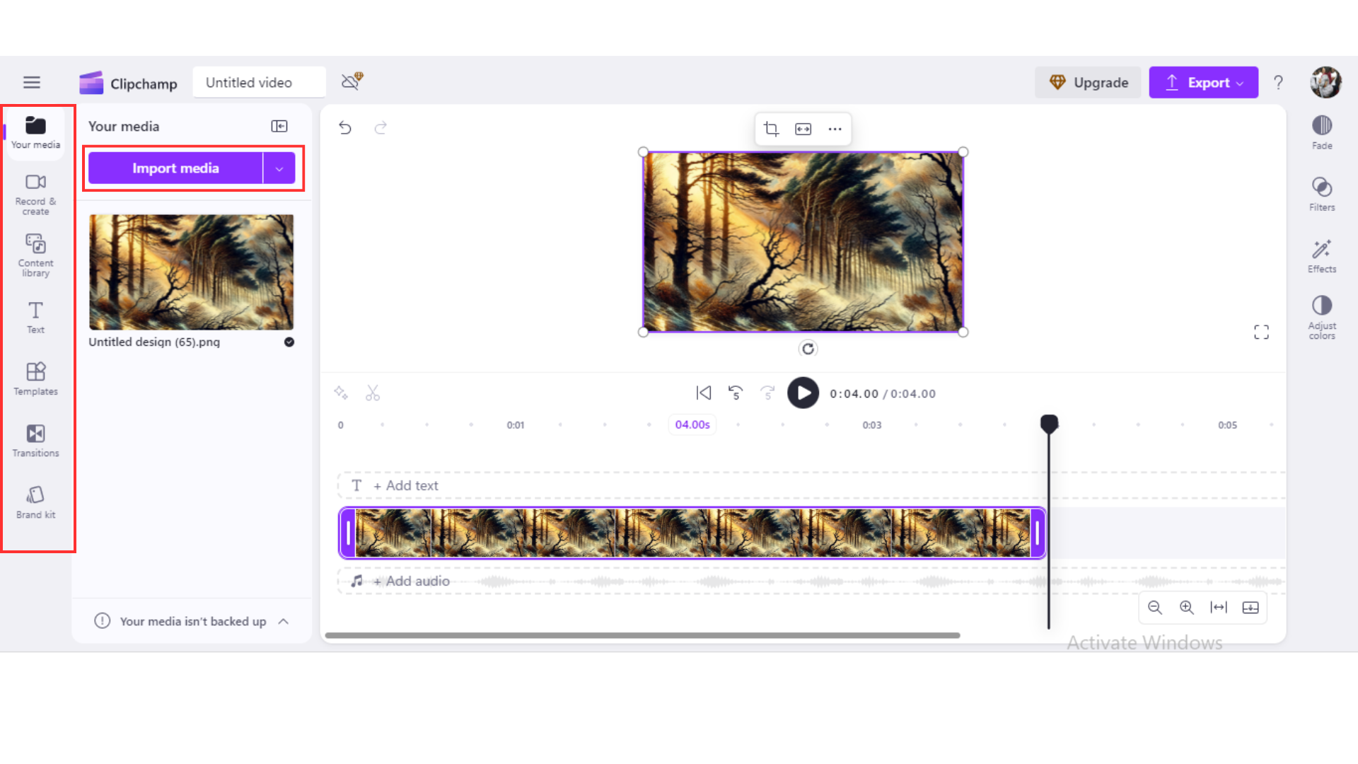 Clipchamp escolha seu formato