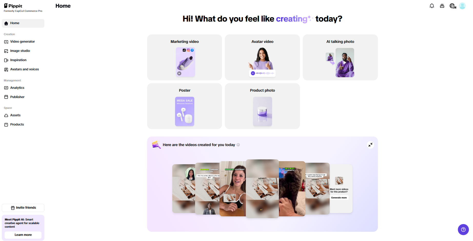 Pippit’s main interface
