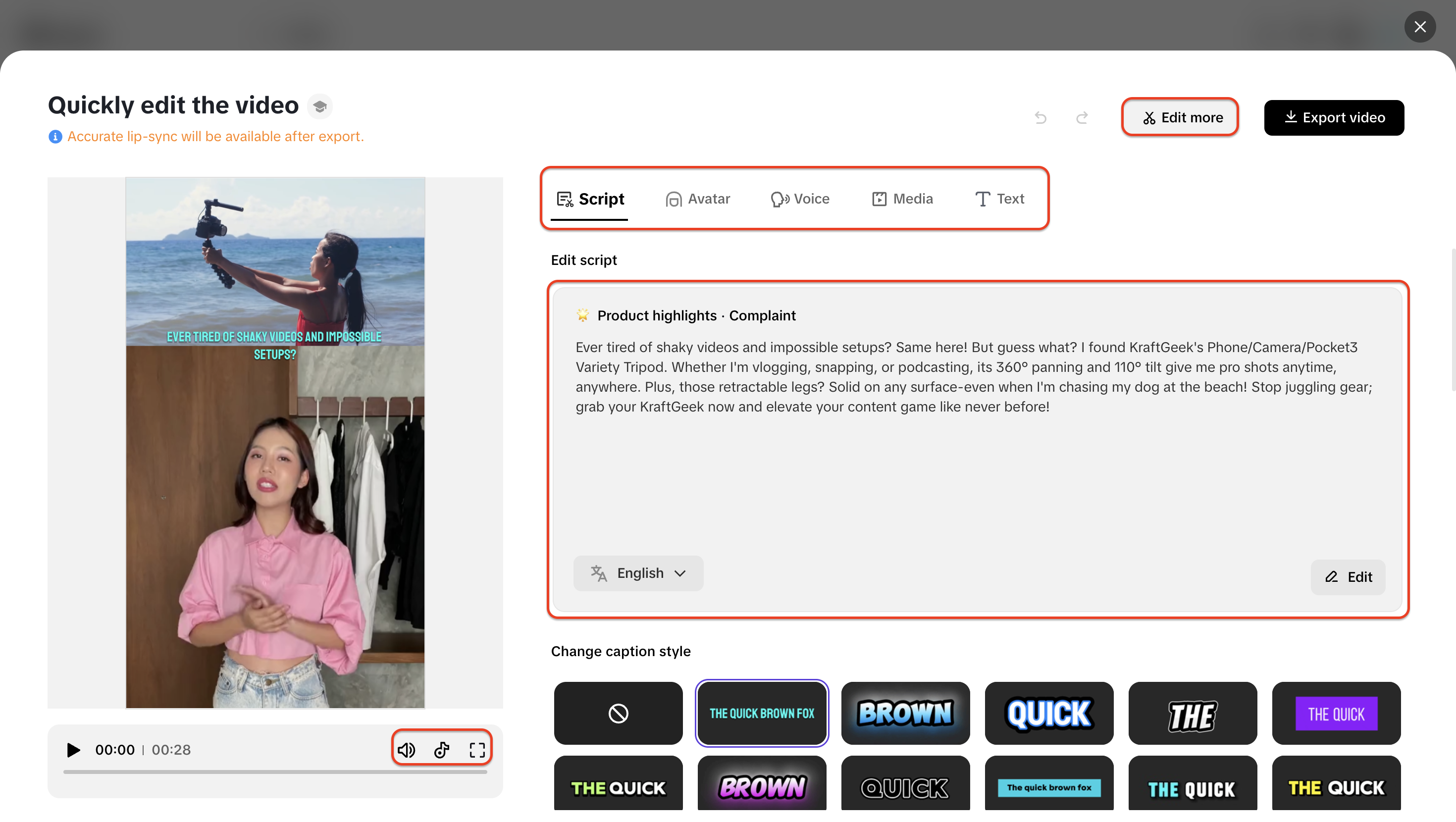 Quickly fine-tune your product demo video