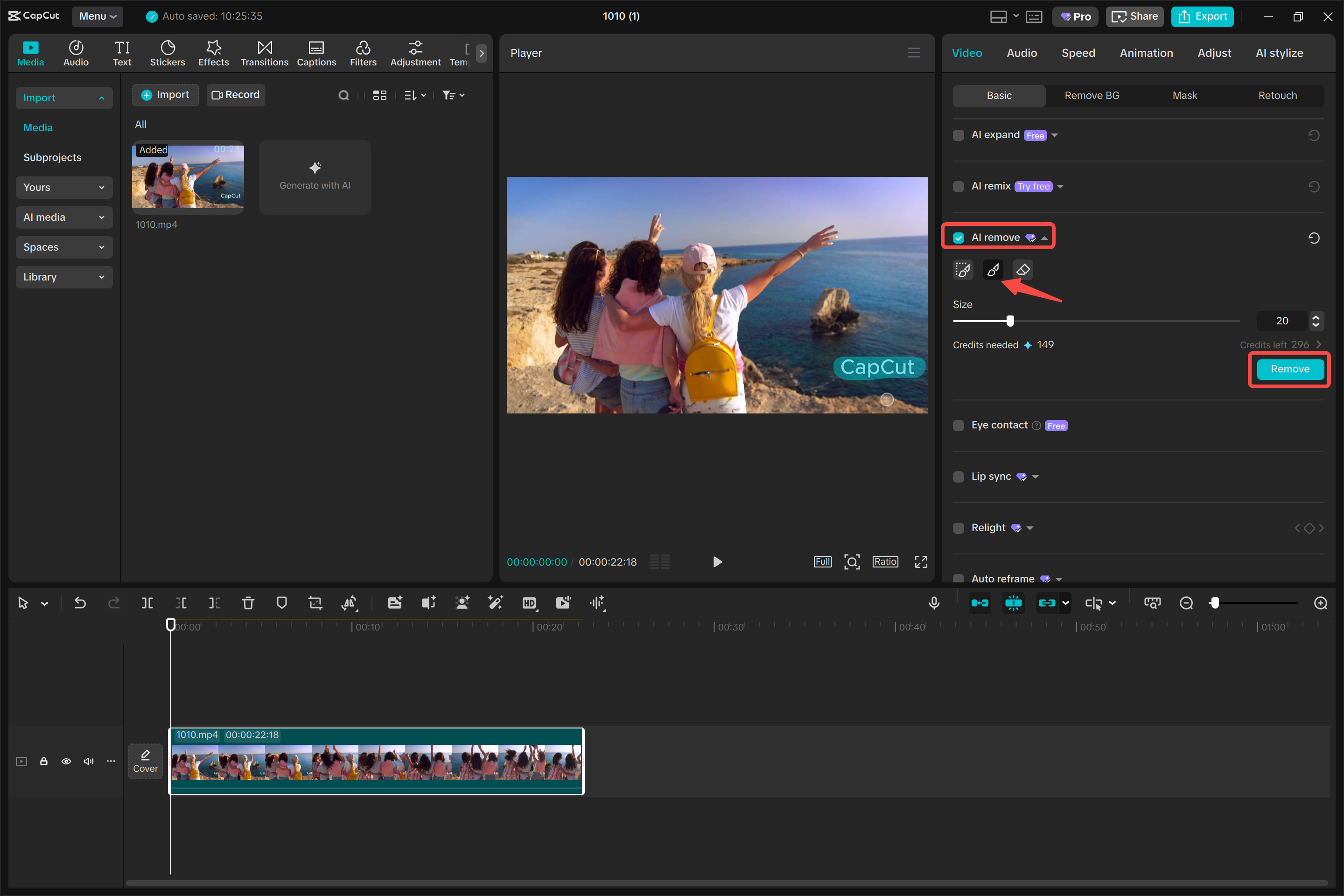 Removing the watermark from a video with CapCut