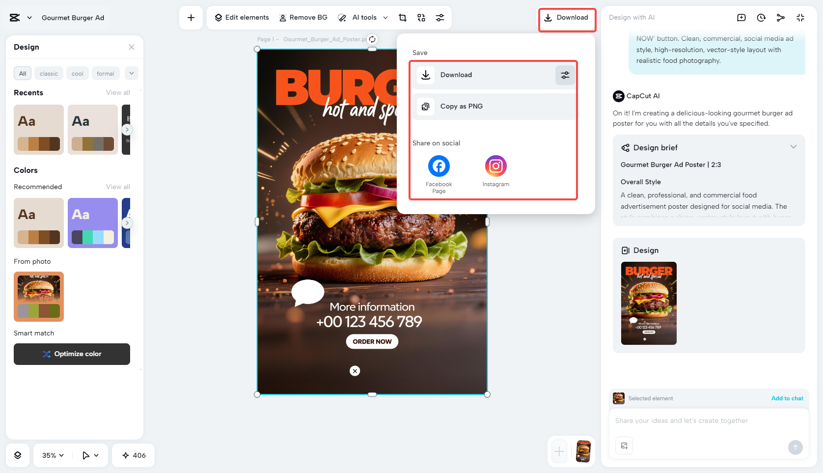 Exporting the ad image in CapCut