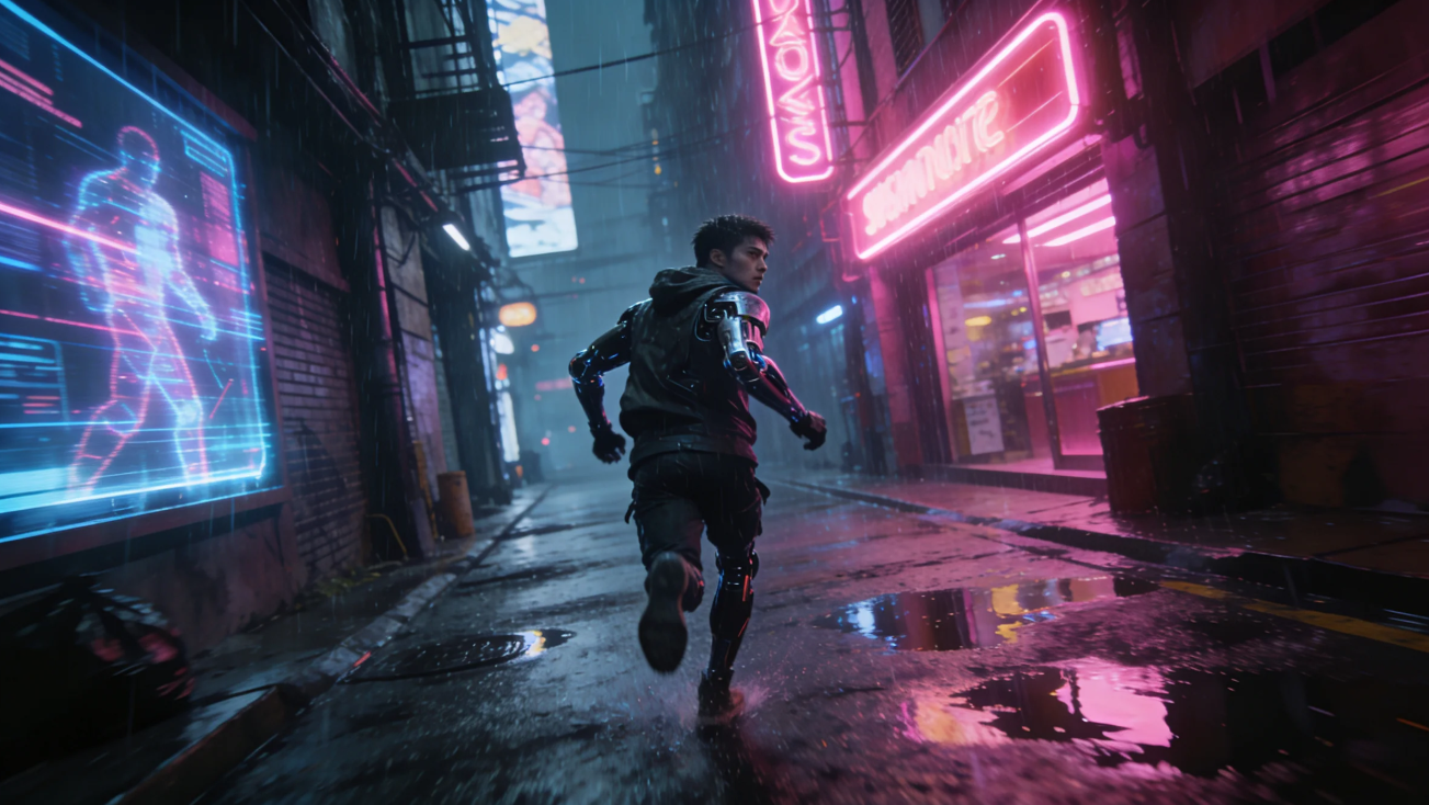 Cyberpunk acción-thriller clip corto visual