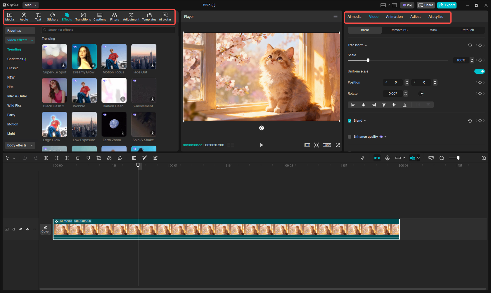 Editing and enhancing the AI image in CapCut