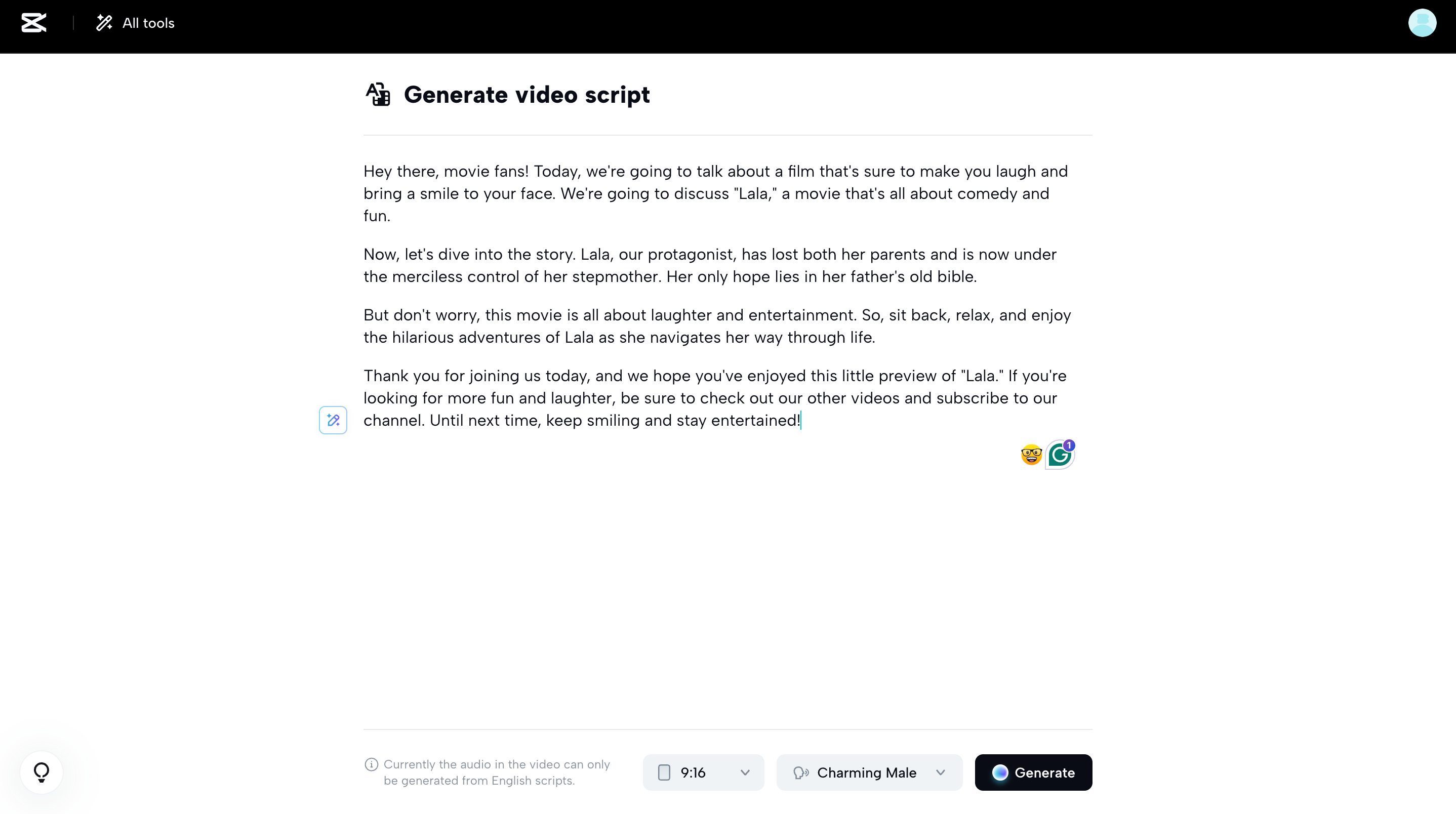 Generate scripts for videos