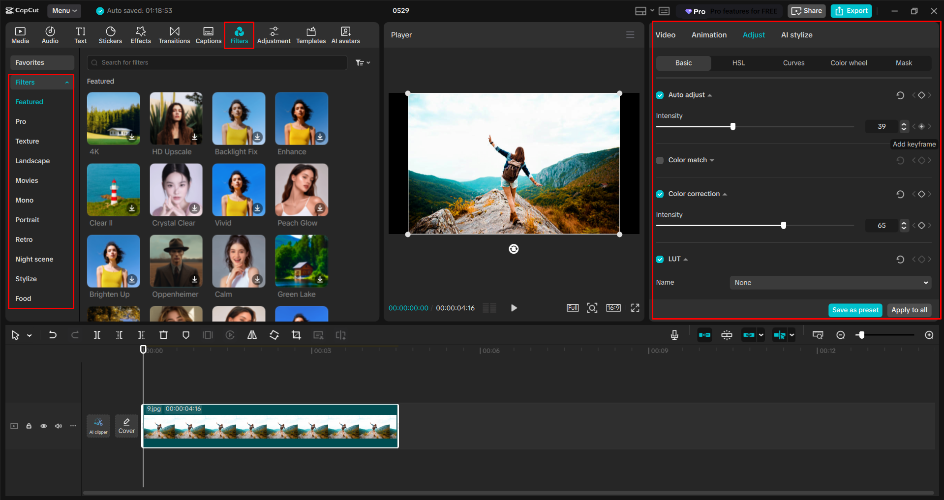 Editing an image with the CapCut desktop video editor