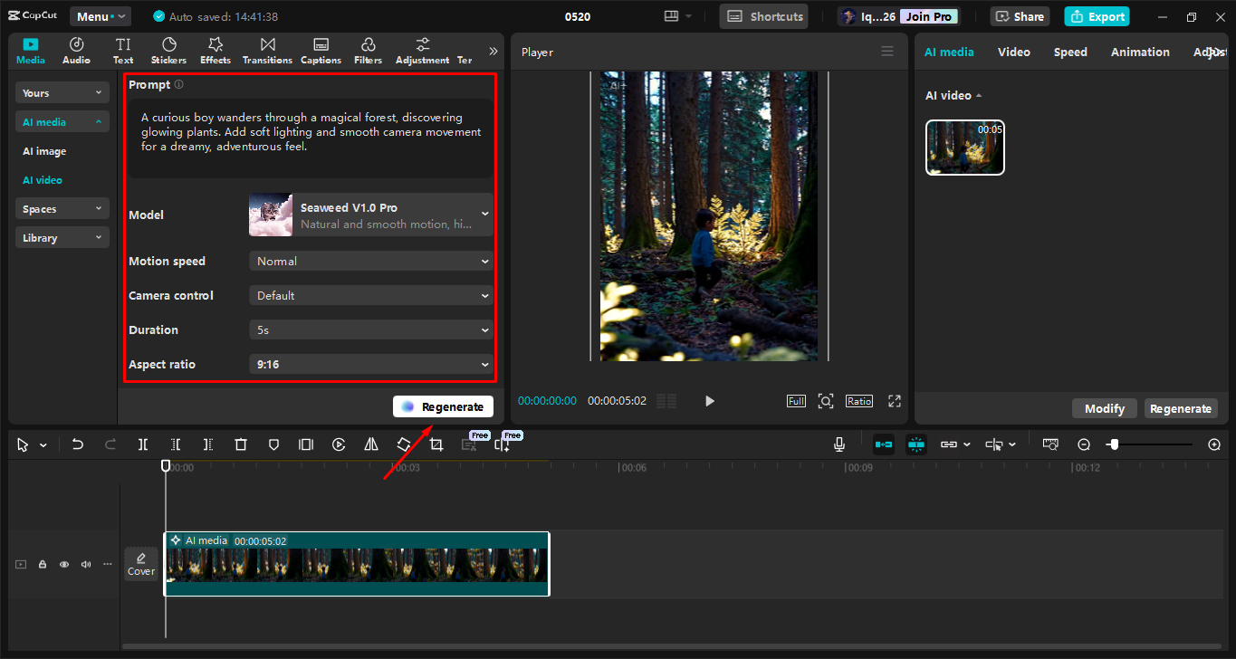 Memasuki gesaan dan melaraskan tetapan video dalam editor video desktop Capcut