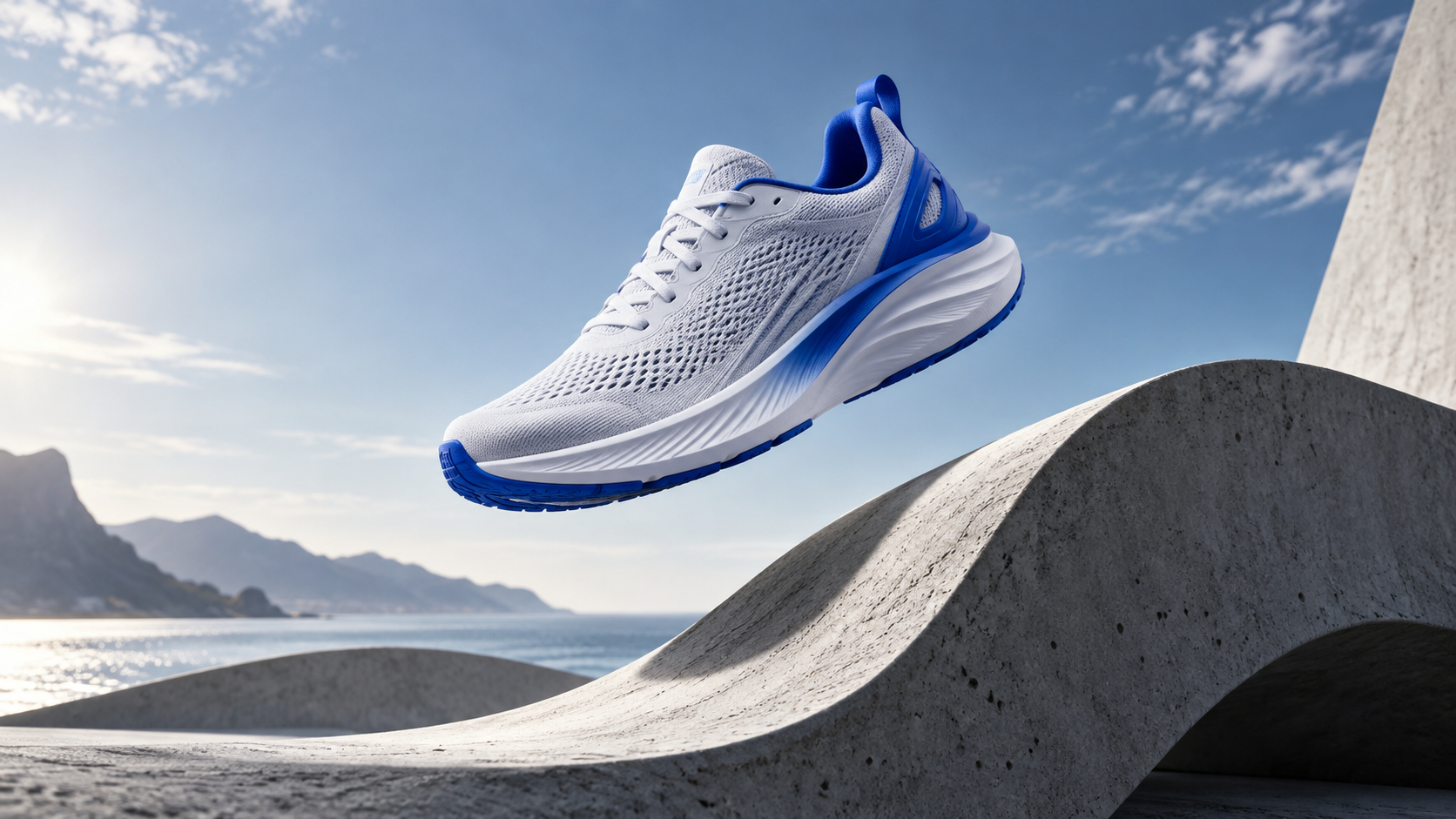 AI shoe ad poster prompts: Runner on Concrete Wave