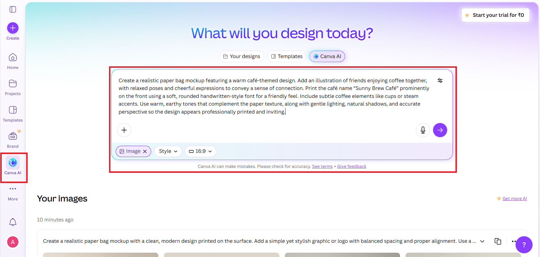 Użyj sztucznej inteligencji Canva, aby stworzyć makietę.
