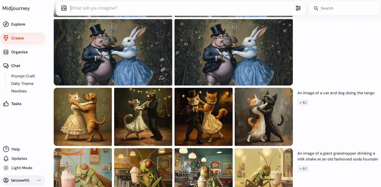 Interfaz del generador de imágenes Midjourney