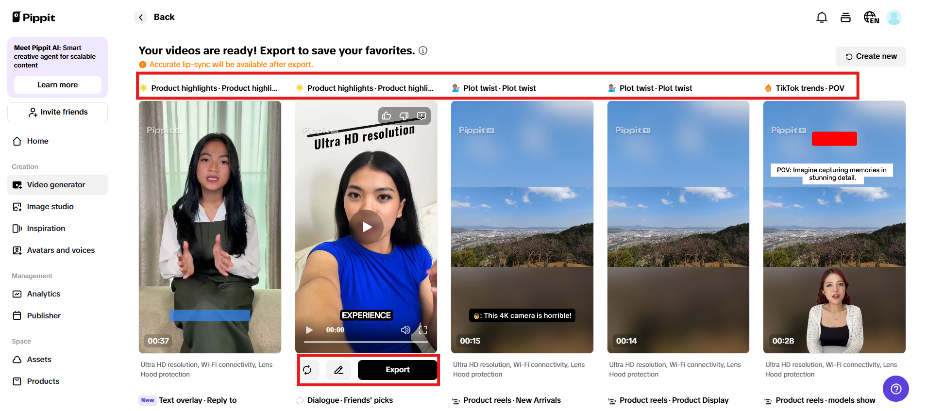 Preview generated videos and click Quick edit