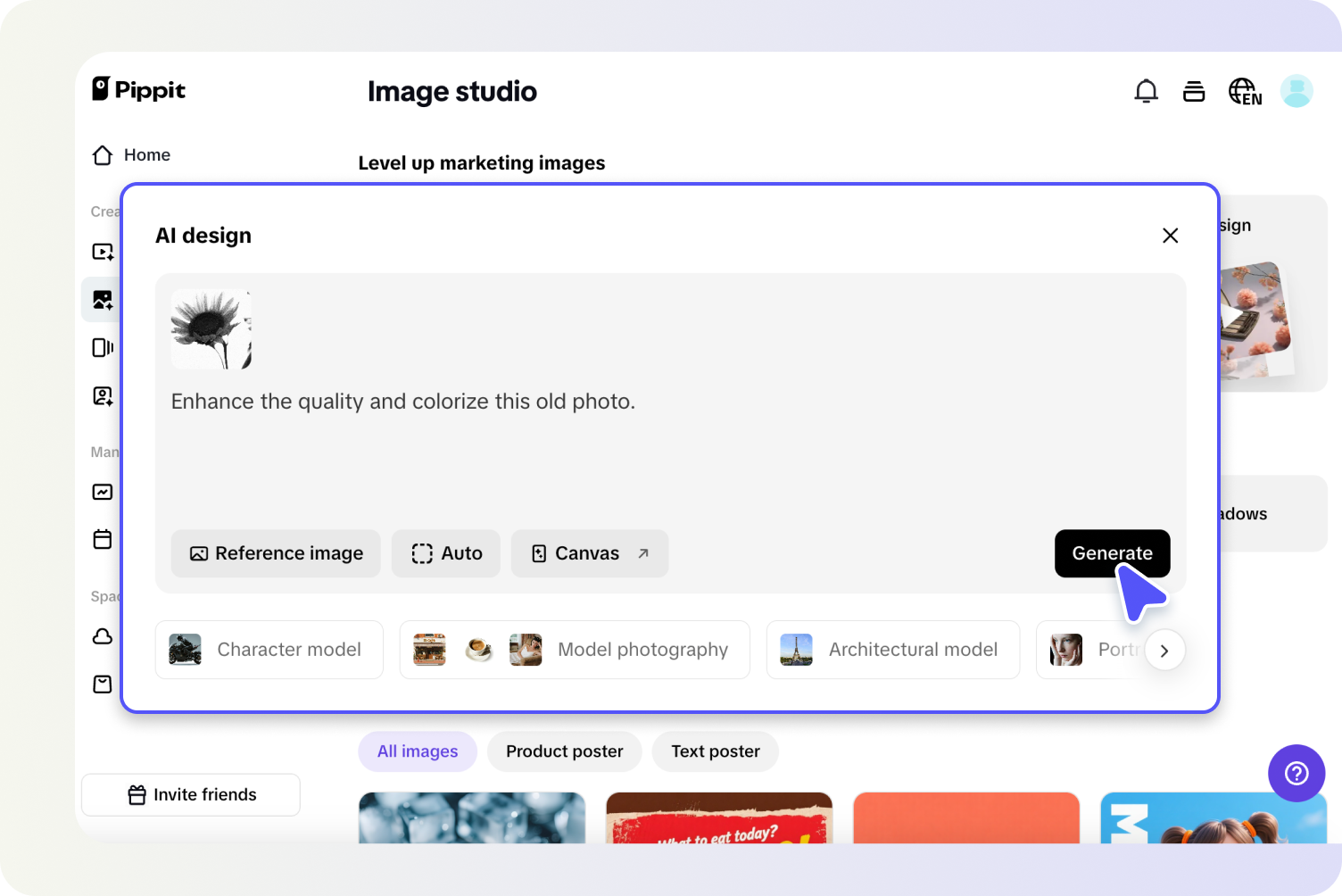 Colorizing image in Pippit
