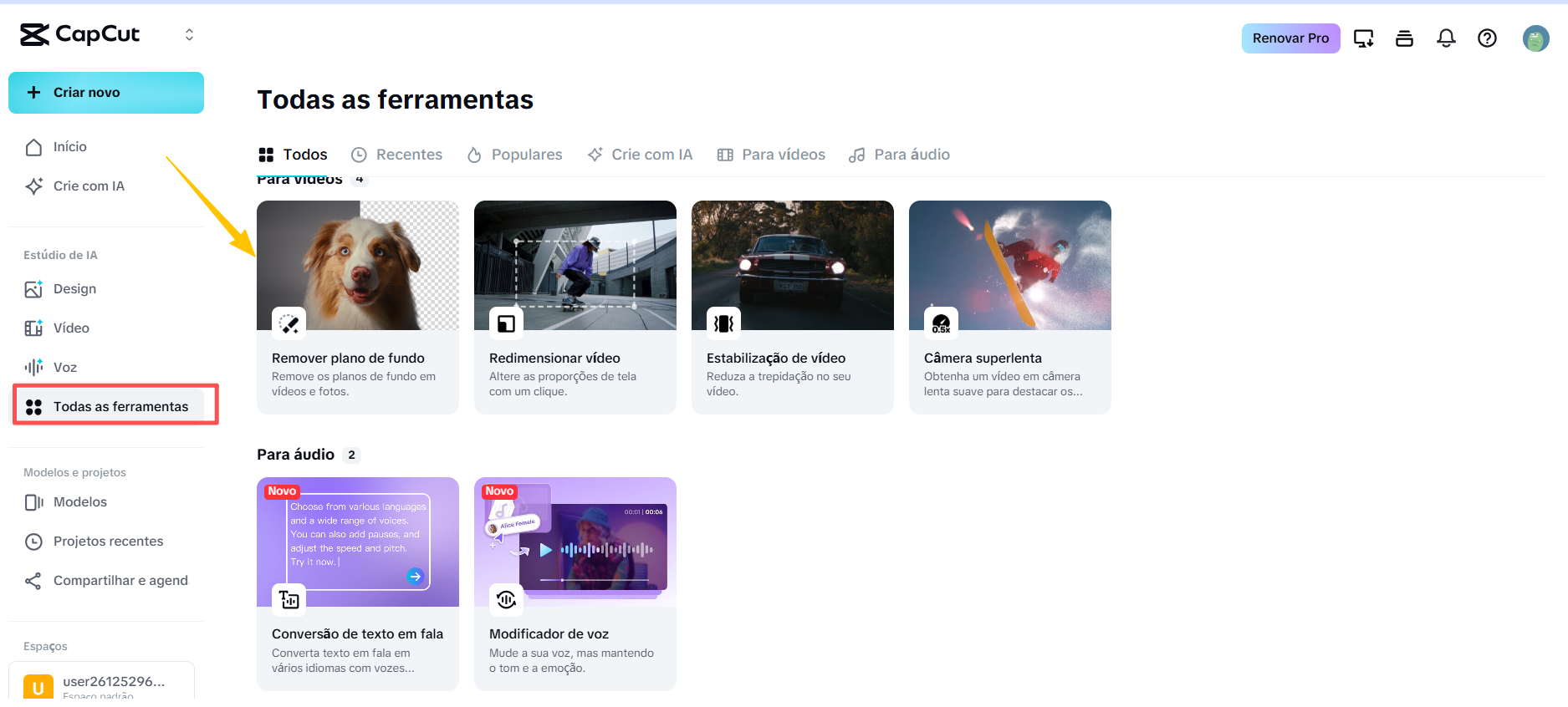 Tela de upload de vídeo en CapCut Online