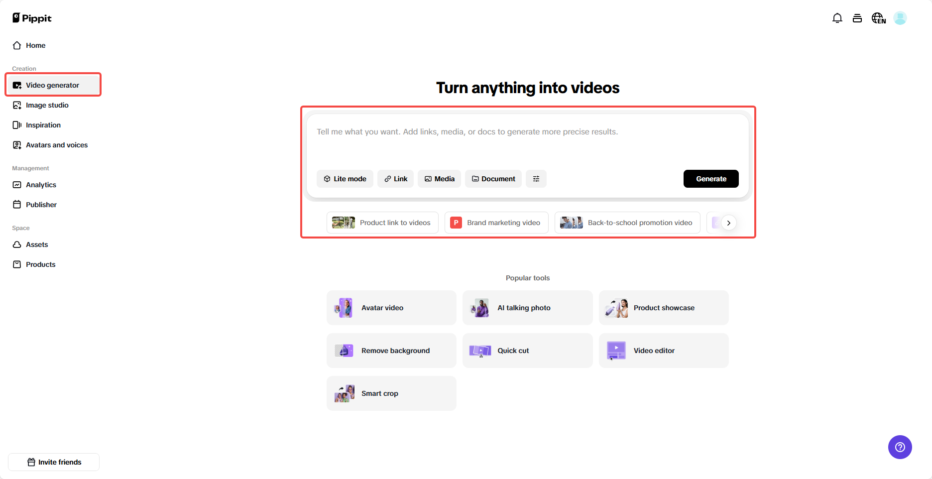 Navigate to the Video generator