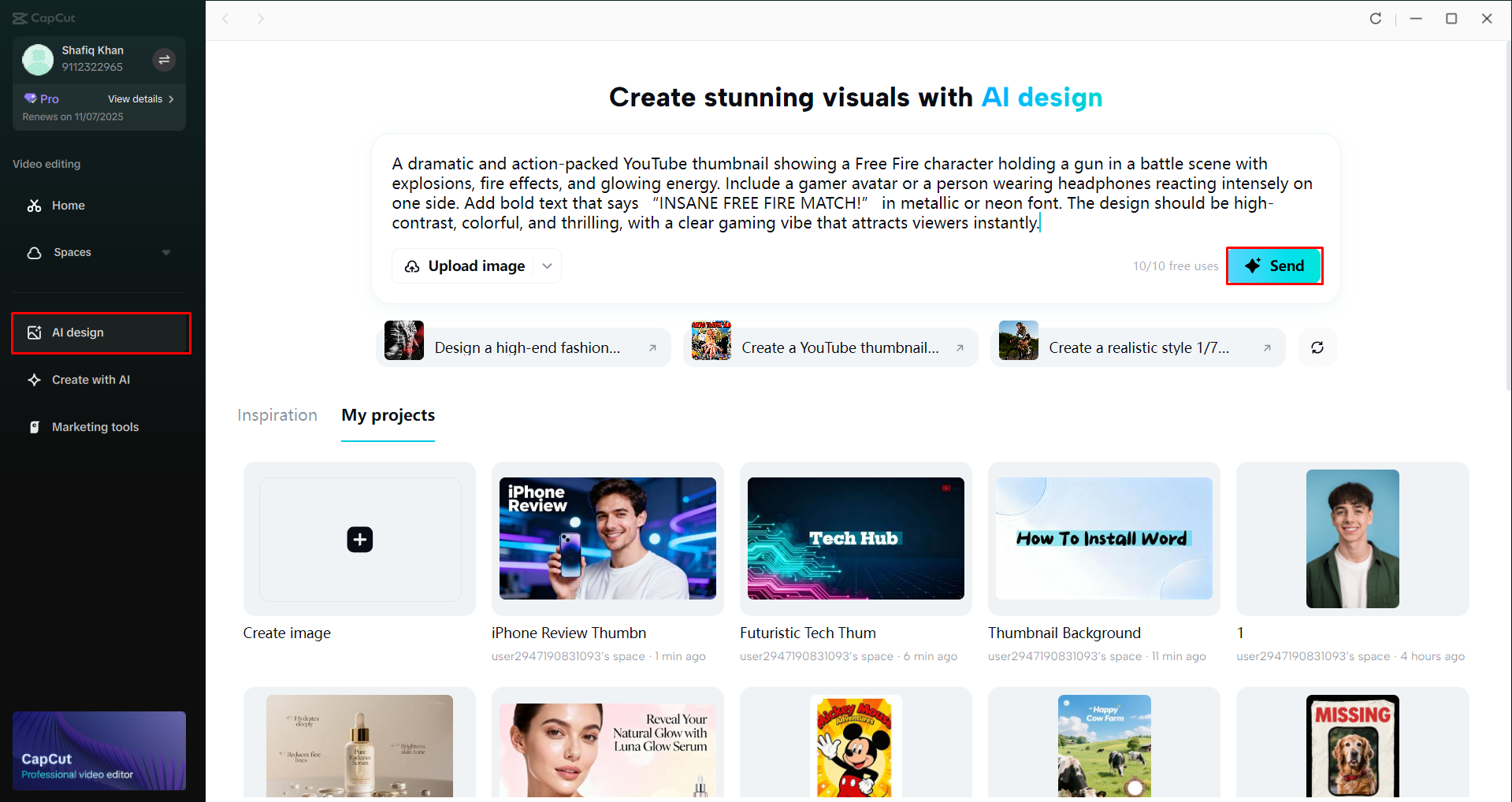 Accessing CapCut's AI Design tool