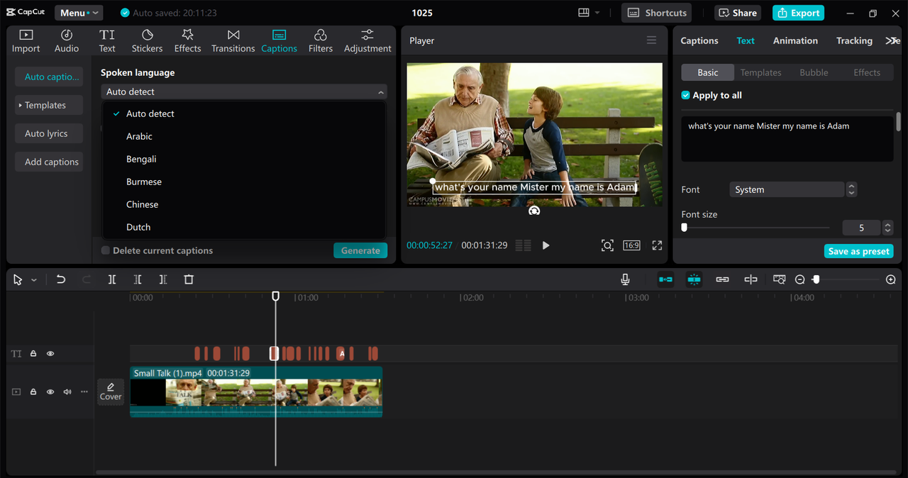 Editing interface of CapCut desktop video editor - a perfect tool for multilingual video translations