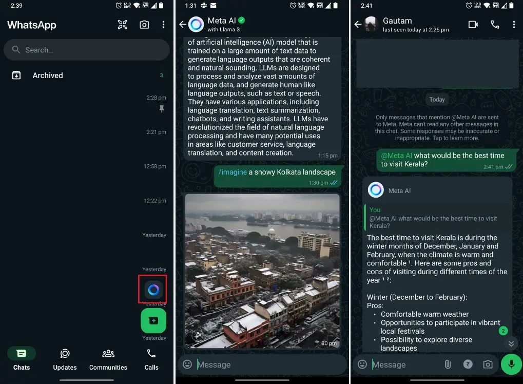 Using the Meta AI image generator on WhatsApp