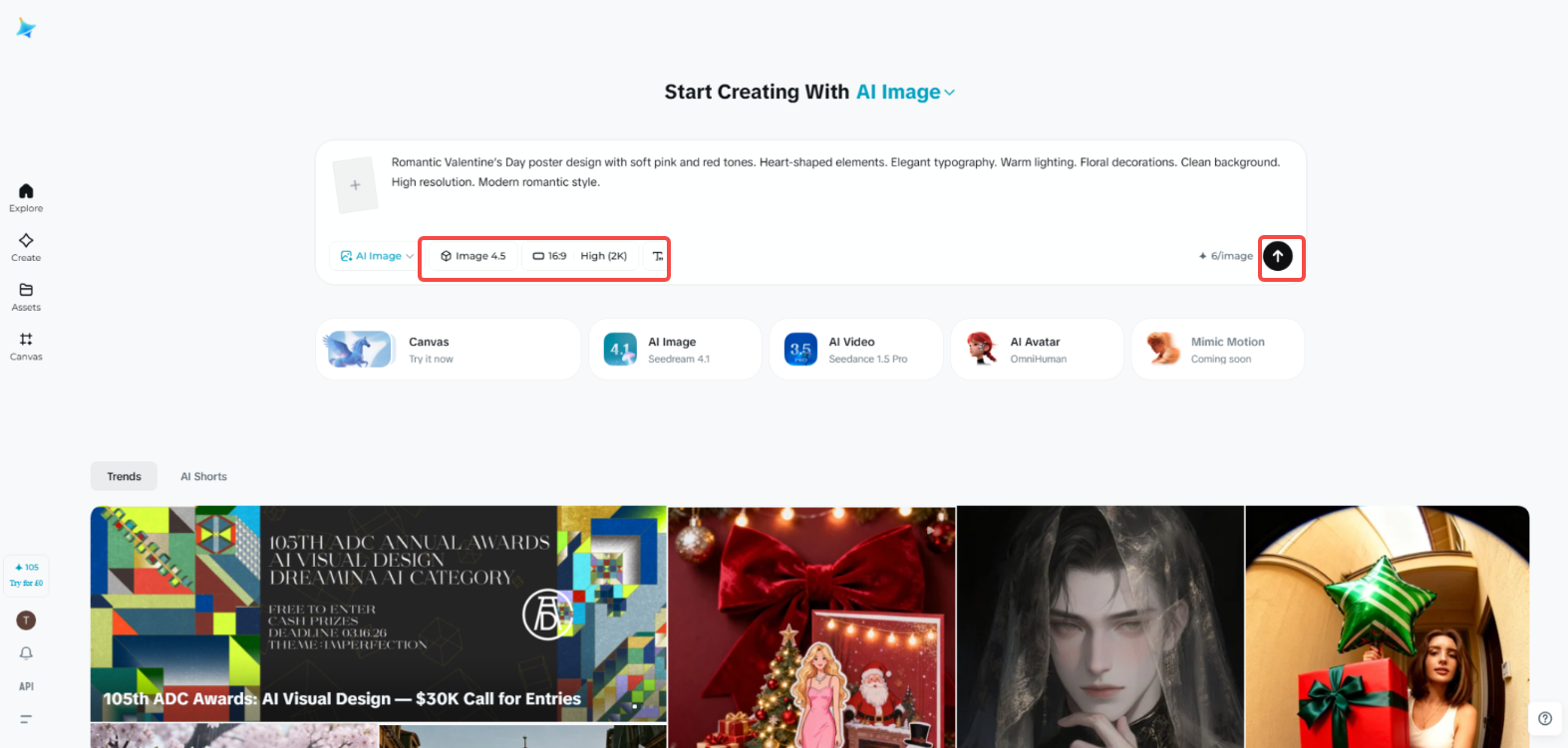 Select the image model and ratio