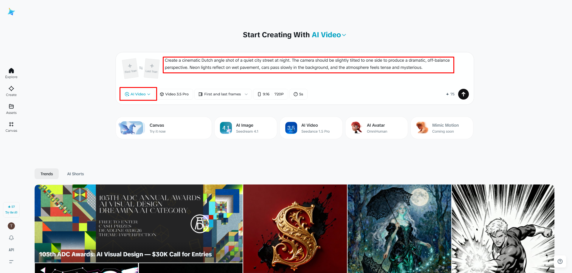 Accesați Dreamina și introduceți un prompt
