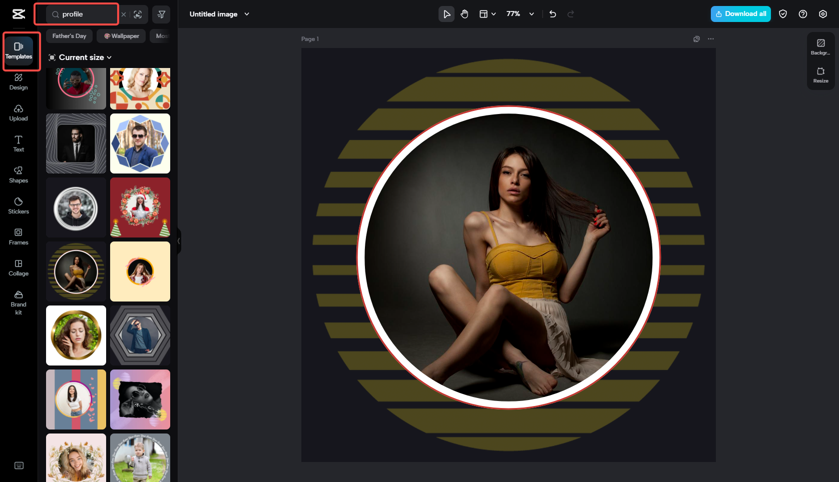 Selecting the template for your profile photo