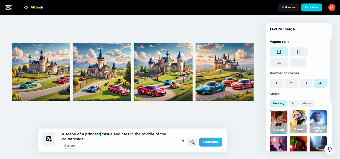 Editing interface of the CapCut web - the best tool to make random images