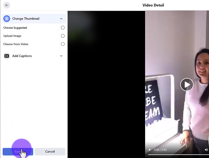 Saving the new cover photo of a video on Facebook