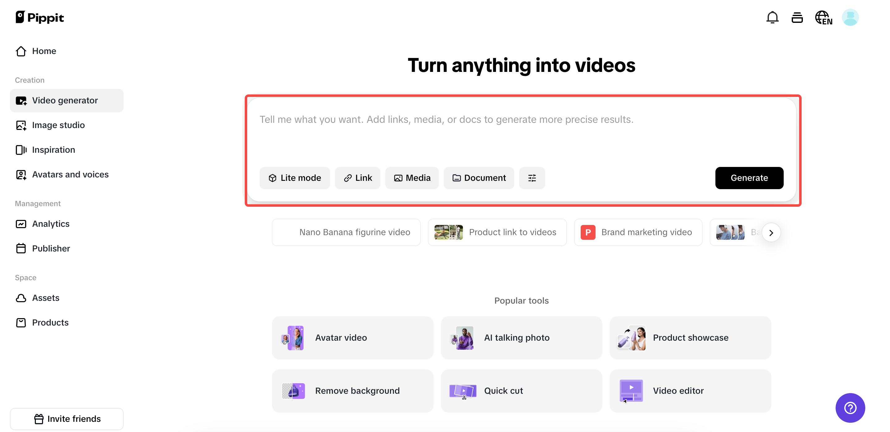 Access to the Video generator