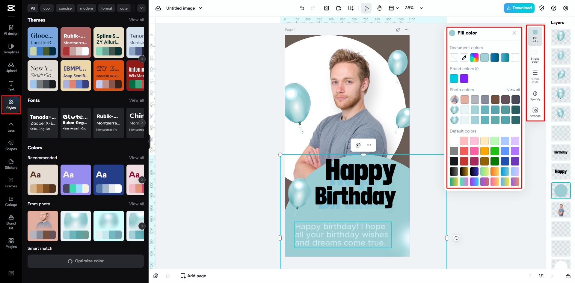 Editing the birthday invitation background in CapCut Web