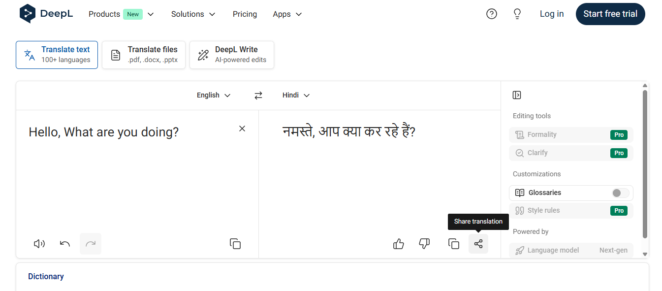 Export or copy the translation