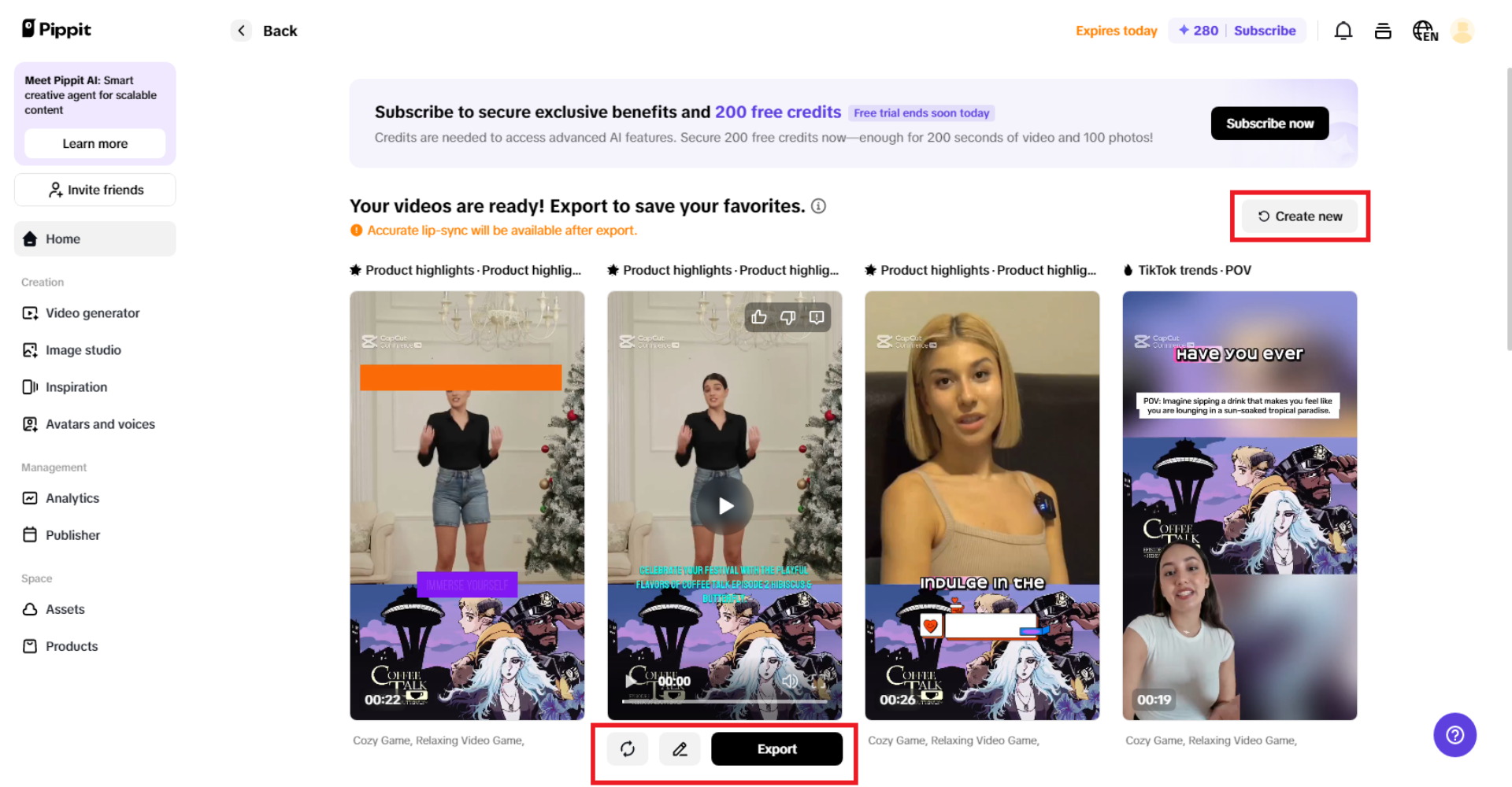 Choose your generated video