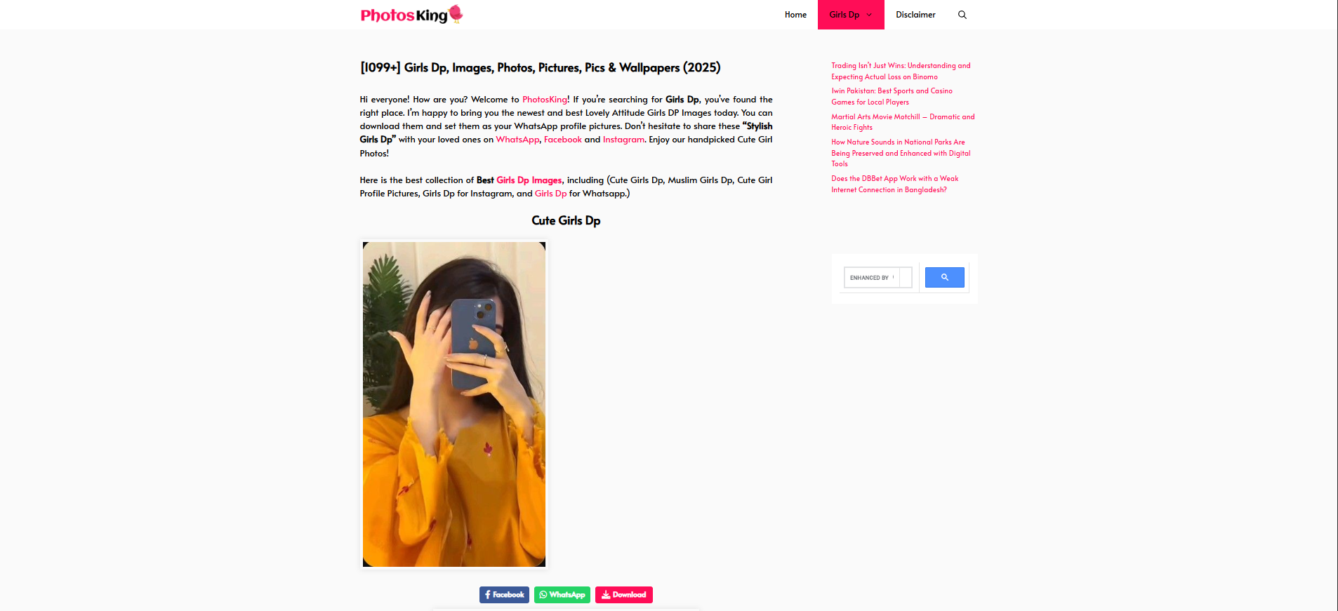 PhotosKing arayüzü - erkekler için WhatsApp profil resimleri için başka bir kaynak