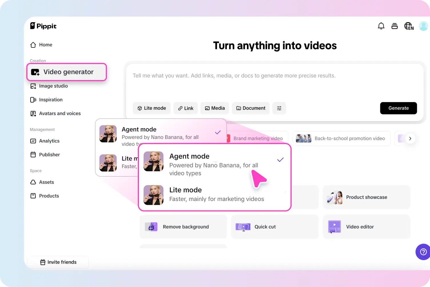 Navega a la sección de Generador de Videos