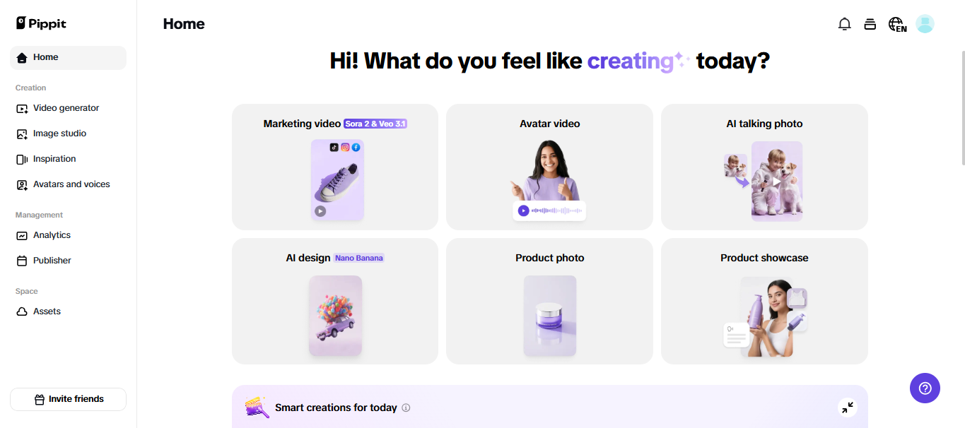 Tela inicial do Pippit