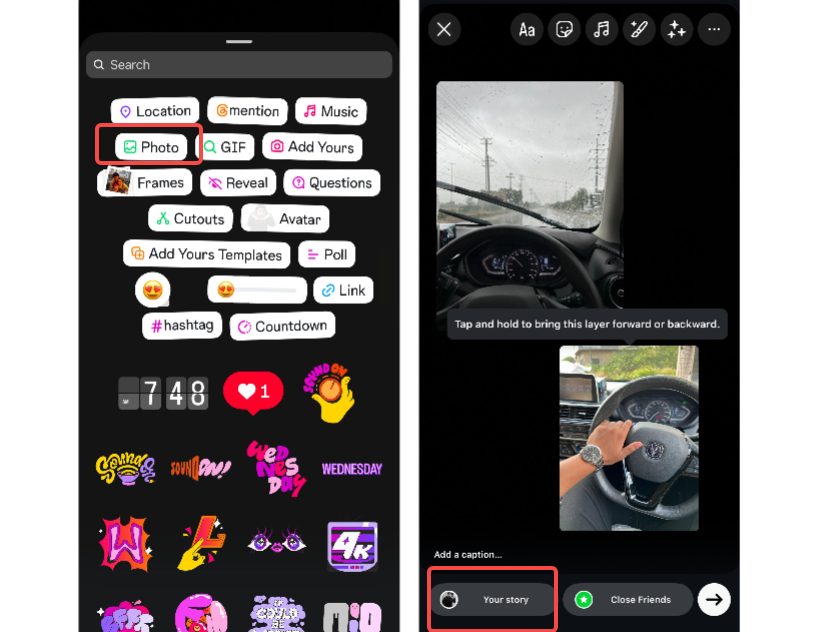 Make a collage through the sticker option