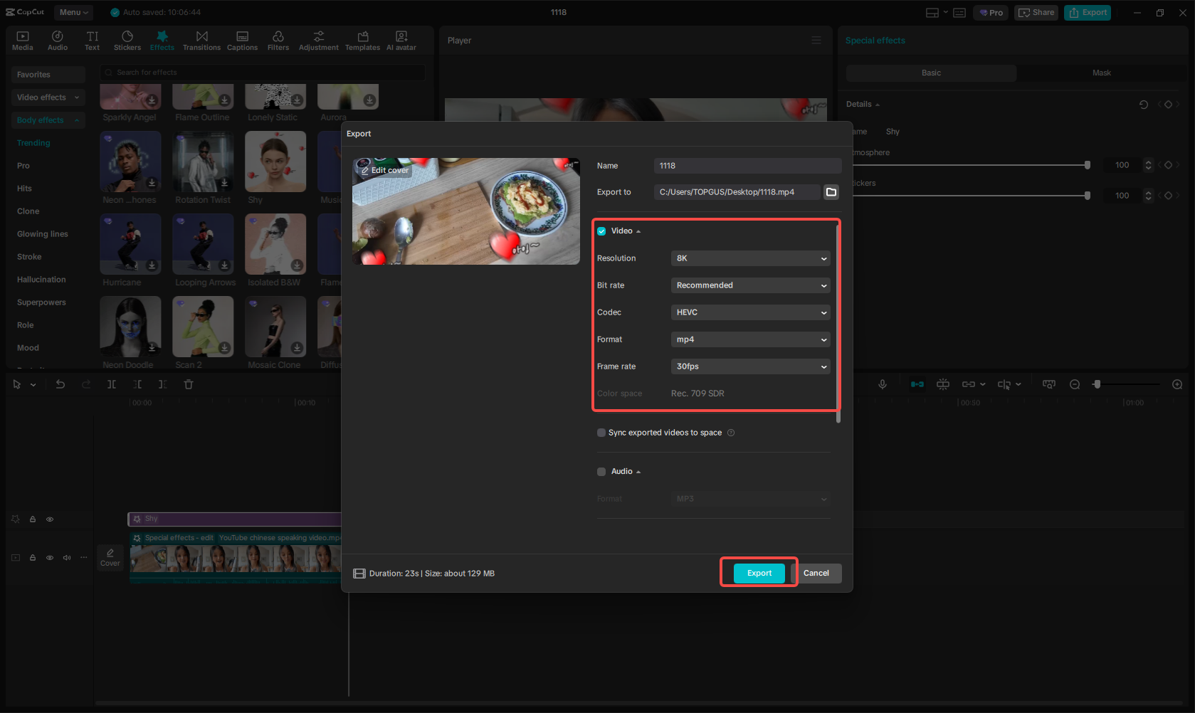 Export the video to high quality