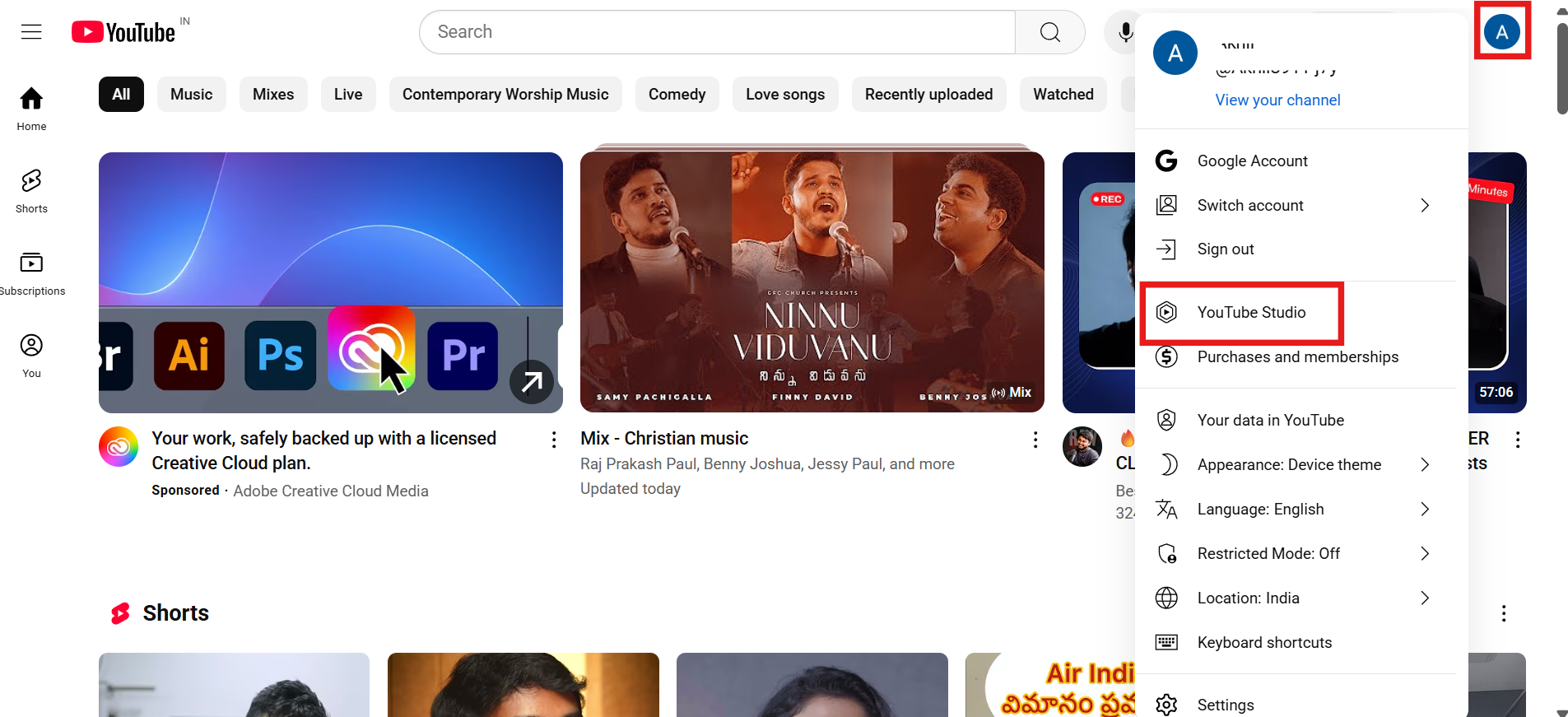 Access YouTube Studio