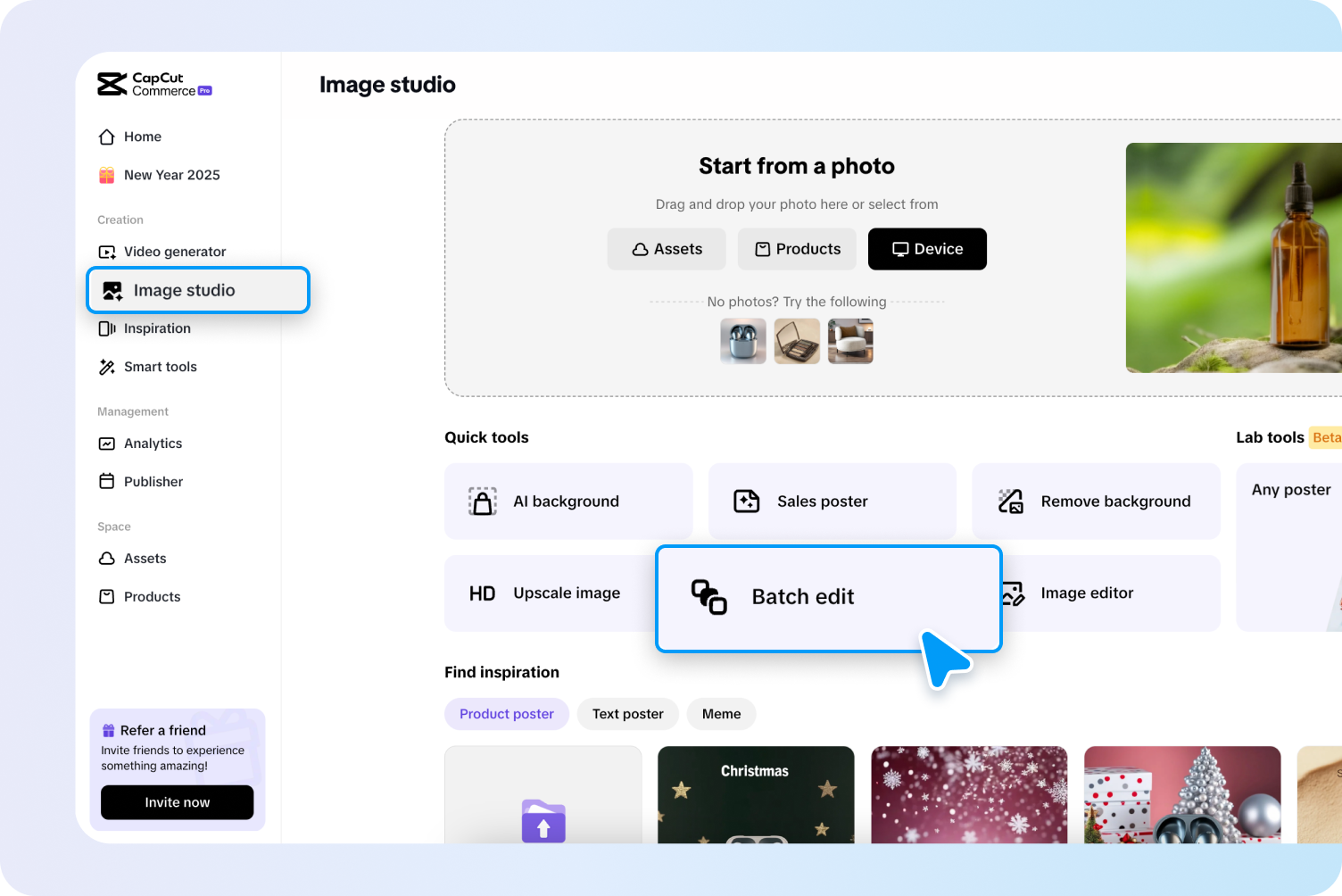 The Pippit dashboard with the 'Image Studio' and 'Image Editor' options clearly highlighted.